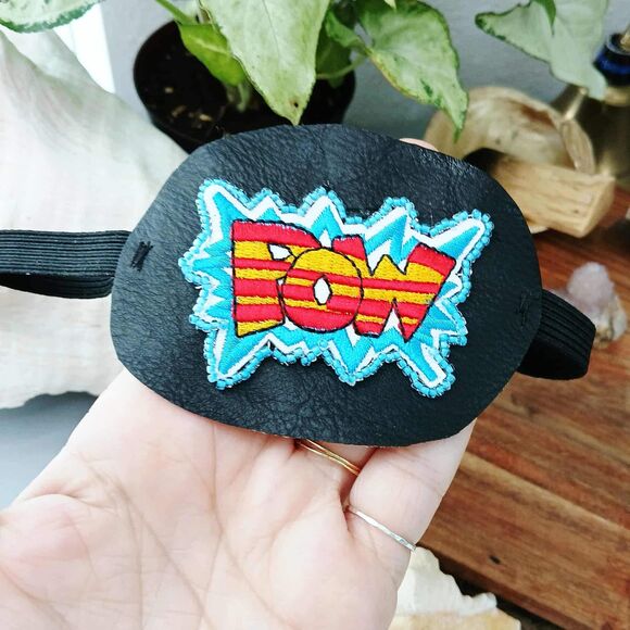 Comic POW Embroidered Beaded Eye Patch, Adjustable Vision Ocular Aid, Costume - Picture 4 of 5